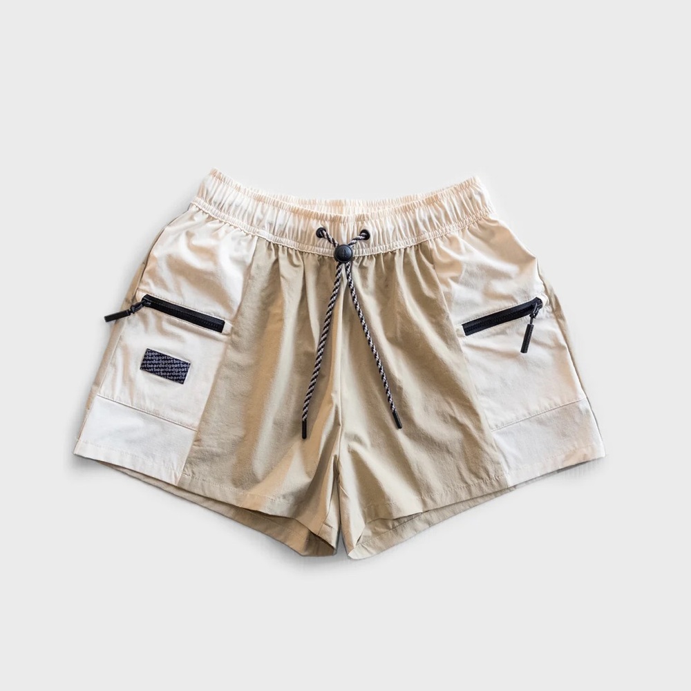 Bearded Goat Summit Hiking Shorts Tan + Cream Elastic Womens Athletic M